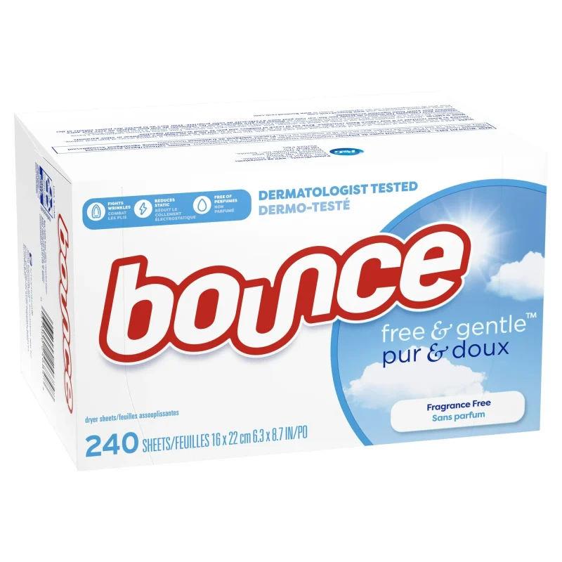 Bounce Free & Gentle Dryer Sheets, Unscented, 240 Count