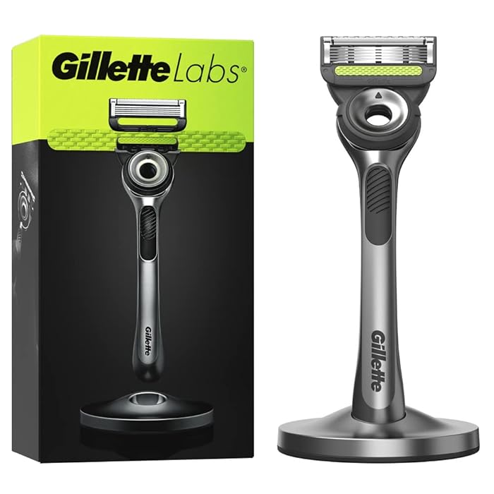 GilletteLabs Men's Razor + 1 Razor Blade Refill, with Exfoliating Bar, Includes Premium Magnetic Stand