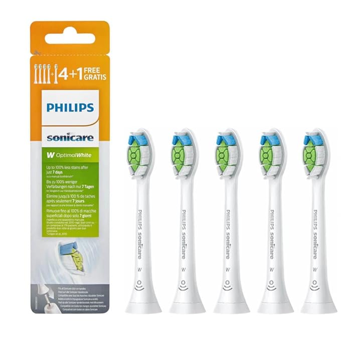 Philips Sonicare Electric Toothbrush Heads Pack Of 5, W2 Optimal White Brush Attachment (HX6065/10)