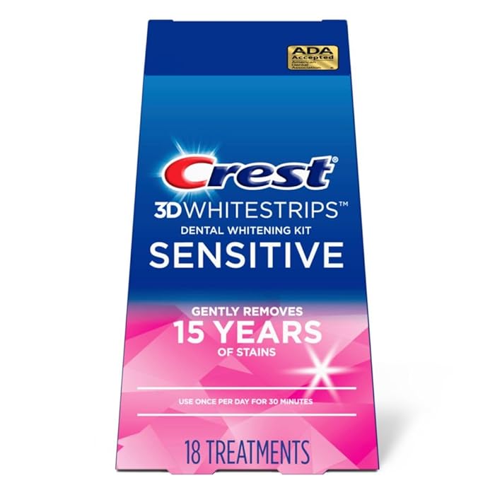 Crest3D Whitestrips Sensitive At-Home Teeth Whitening Kit, 18 Treatments, Gently Removes 15 Years of Stains, Crest Whitestrips, Teeth Whitening Kit
