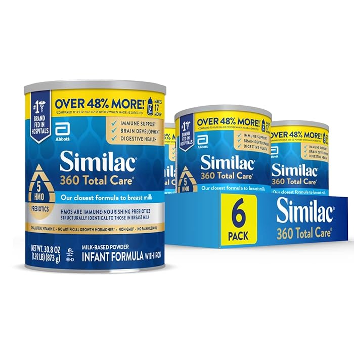 Similac 360 Total Care Infant Formula, Has 5 HMO Prebiotics, Our Closest Prebiotic Blend to Breast Milk, Non-GMO,‡ Baby Formula Powder, 30.8-oz Value Can, Pack of 6