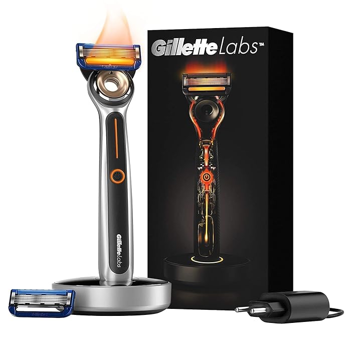 GilletteHeated Razor for Men, Starter Shave Kit by GilletteLabs, 1 Handle, 2 Razor Blade Refills, 1 Charging Dock
