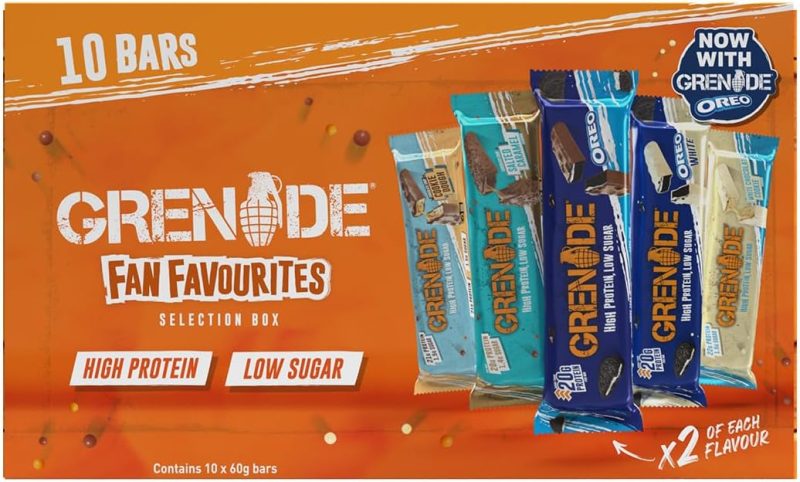 Grenade High Protein, Low Sugar Bar - Fan Favourites Selection Box Protein Bars, 10 x 60 g