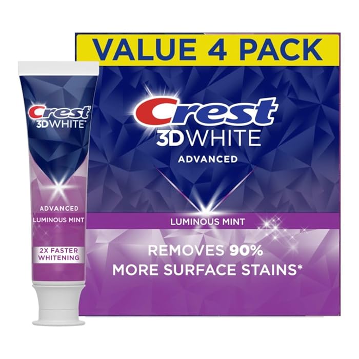 Crest 3D White Toothpaste, Advanced Luminous Mint, Teeth Whitening Toothpaste, 3.7 Oz (Pack of 4)