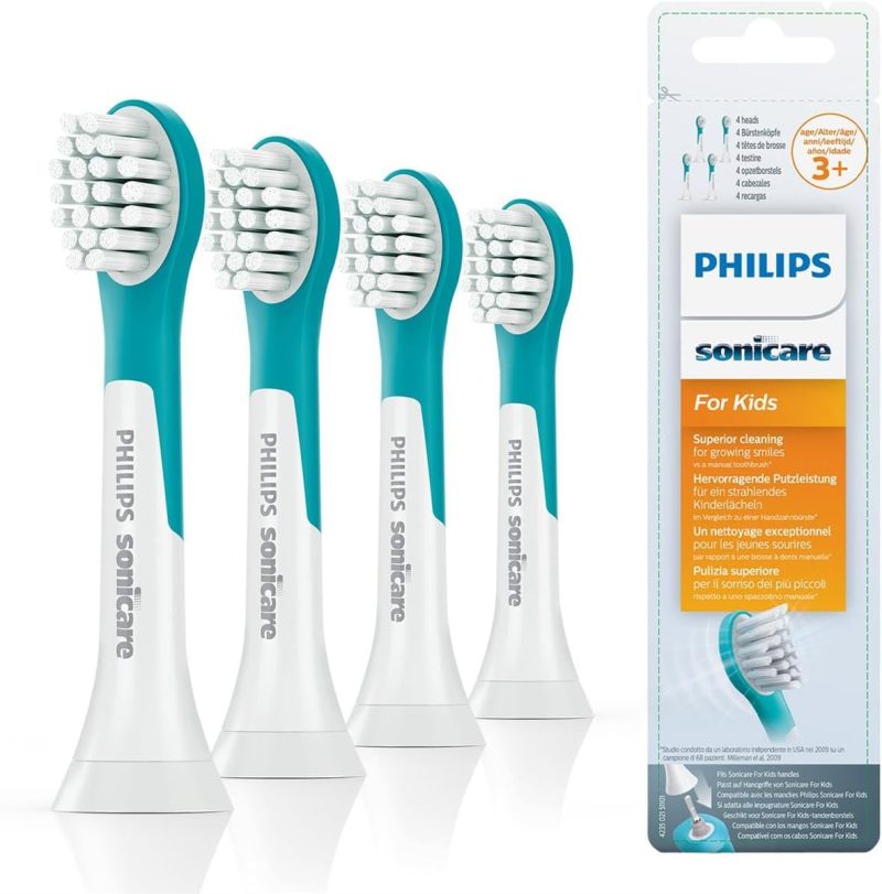 Philips Sonicare for Kids Original Compact Sonic Toothbrush Heads for 3+-Year-Old Kids – 4 Unit Pack in Blue (Model HX6034/33)