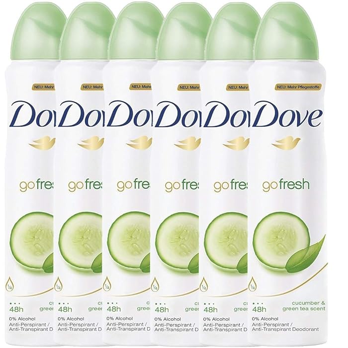 Dove Anti-Perspirant Deodorant Spray, Cucumber & Green Tea, Dry 48 Hour Protection 150 Ml (Pack of 6)