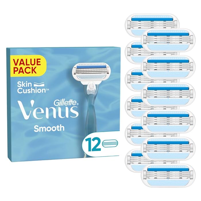 Gillette Venus Smooth Razor Blades Women, Pack of 12 Razor Blade Refills, SkinCushion Helps Protect From Shave Irritation