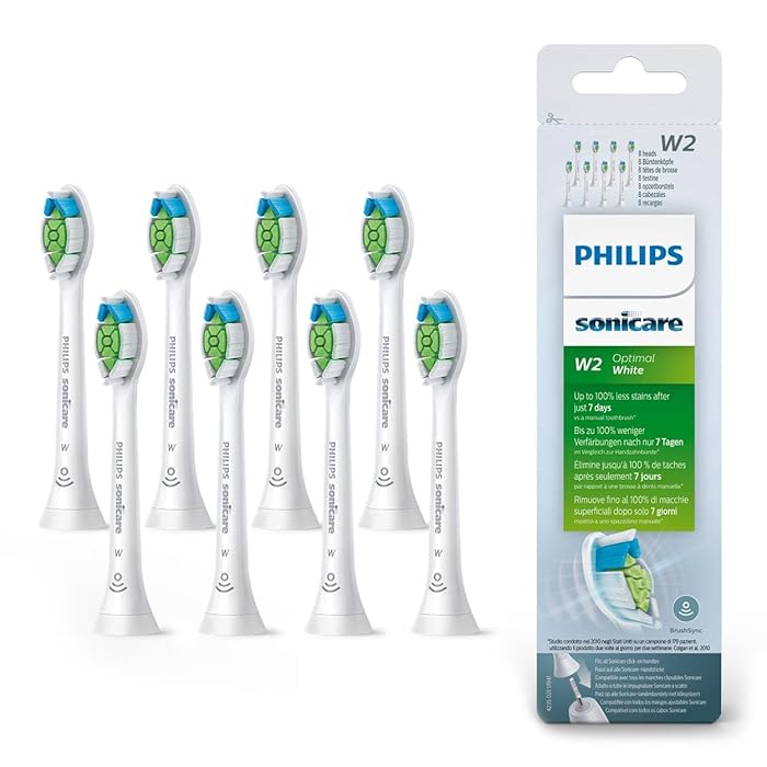 Philips Sonicare Original W2 Optimal White Standard Sonic Toothbrush Heads - 8 Pack in White (Model HX6068/12)