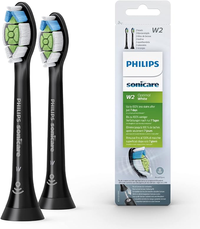 Philips Sonicare Original W2 Optimal White Standard Sonic Toothbrush Heads- 2 Pack in Black (Model HX6062/13)