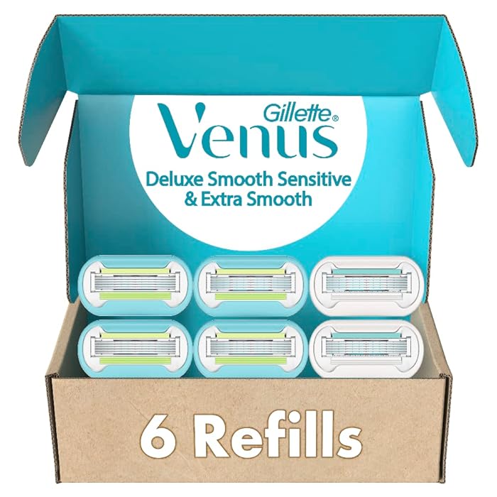 Gillette VenusWomens Razor Blade Refills, Venus Extra Smooth 4 Count and Venus Deluxe Smooth Sensitive 2 Count, 6 Total Refills