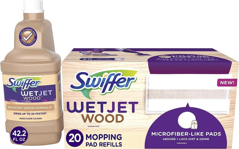 Swiffer WetJet Mops for Floor Cleaning, Hardwood Floor Cleaner, Mopping Refill Bundle, Includes: 20 Pads, 1 Cleaning Solution