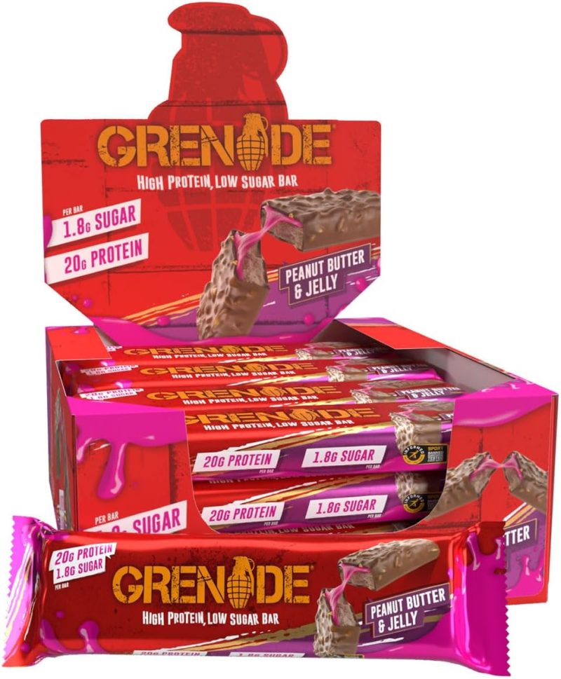 Grenade High Protein, Low Sugar Bar - Peanut Butter & Jelly, 12 x 60 g
