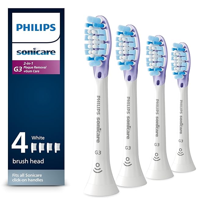 Philips Sonicare Genuine G3 Premium Gum Care Replacement Toothbrush Heads, 4 Brush Heads, White, HX9054/65