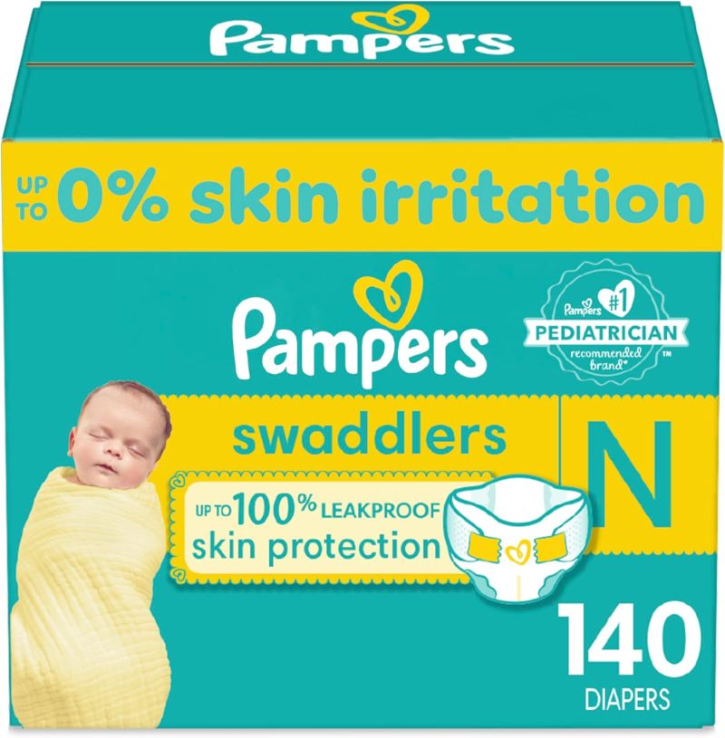 Pampers Swaddlers Newborn Diapers - Size 0, 140 Count, Ultra Soft Disposable Baby Diapers
