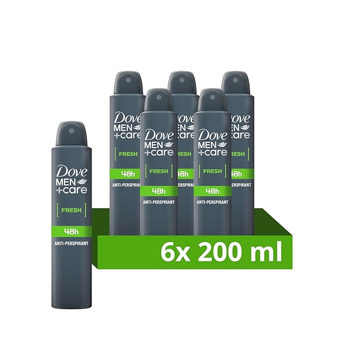 Dove Men+Care Fresh Anti-Perspirant Aerosol Deodorant Spray with ¼ moisturising cream for 48 hour sweat and odour protection 6x 200 ml