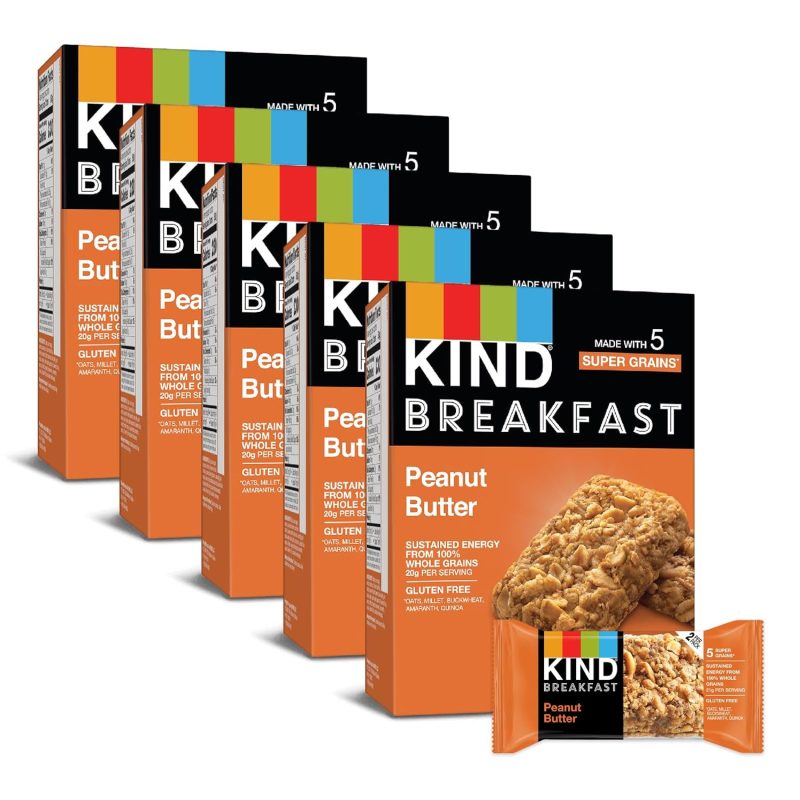 KIND Breakfast Bars, Healthy Snacks, Peanut Butter, Gluten Free, Whole Grains and Oats, 5g Protein, 30 Count