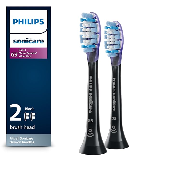 Philips Sonicare Genuine G3 Premium Gum Care Replacement Toothbrush Heads, 2 Brush Heads, Black, HX9052/95