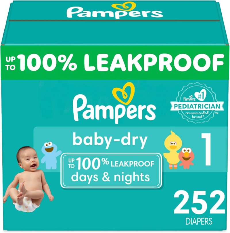 Pampers Baby Dry Diapers - Size 1, One Month Supply (252 Count), Absorbent Disposable Diapers