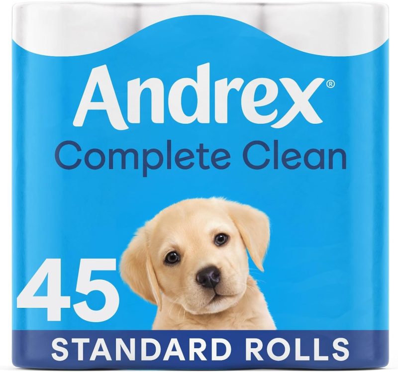 Andrex Toilet Roll - Complete Classic Clean Toilet Paper, 45 Toilet Rolls