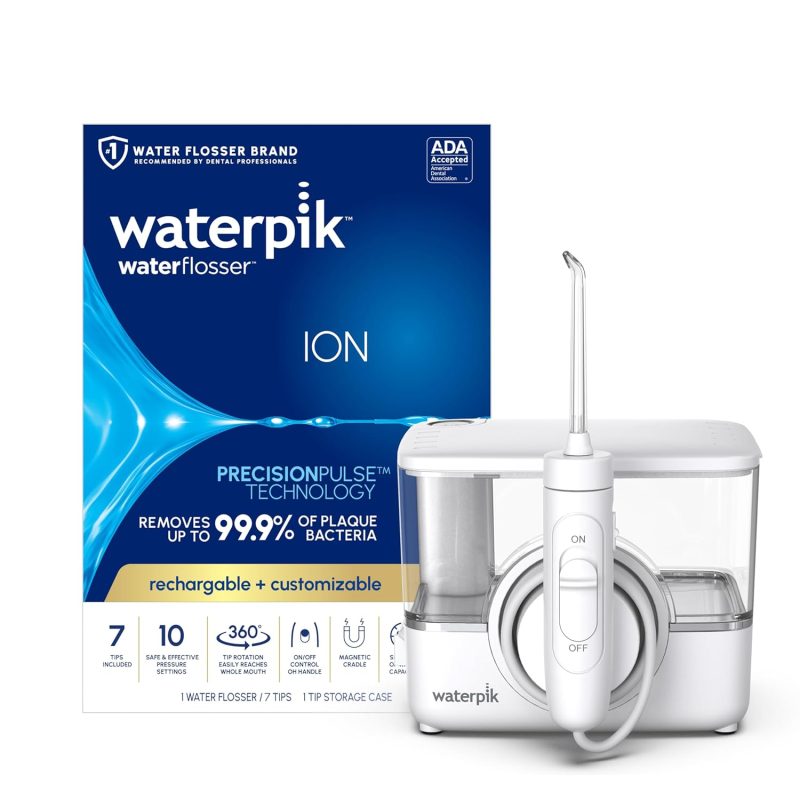 Waterpik ION Professional Water Flosser, Rechargeable and Portable for Teeth, Gums, Braces, 10 Settings, 7 Flossing Tips For Multiple Users And Needs, ADA Accepted, WF-12 White