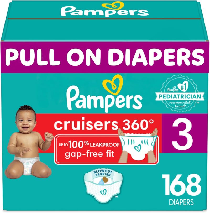 Pampers Cruisers 360 Diapers - Size 3, One Month Supply (168 Count), Pull-On Disposable Baby Diapers, Gap-Free Fit