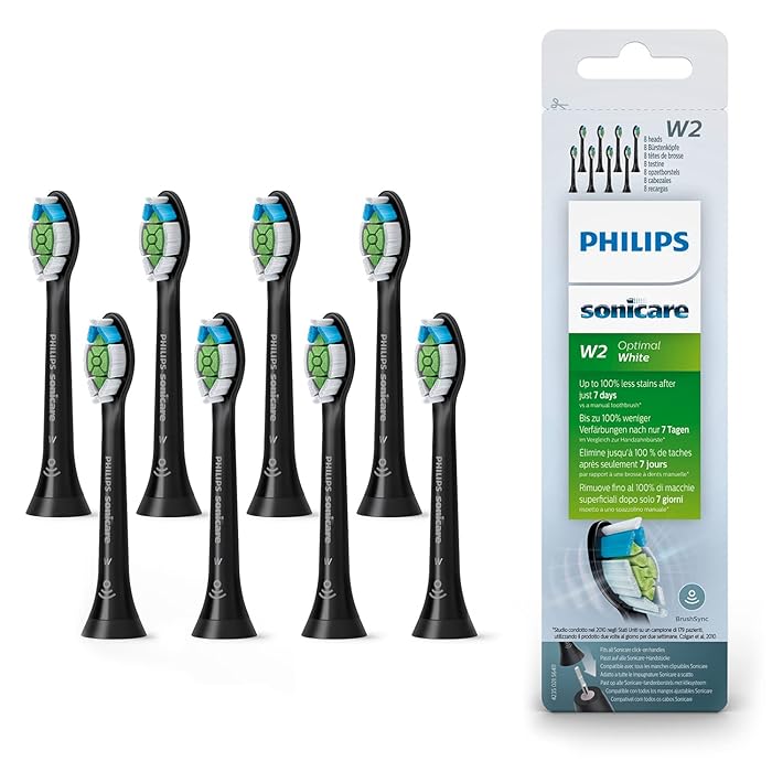 Philips Sonicare Optimal Whitening Black BrushSync Heads (Compatible with all Philips Sonicare Handles), 8 Pack