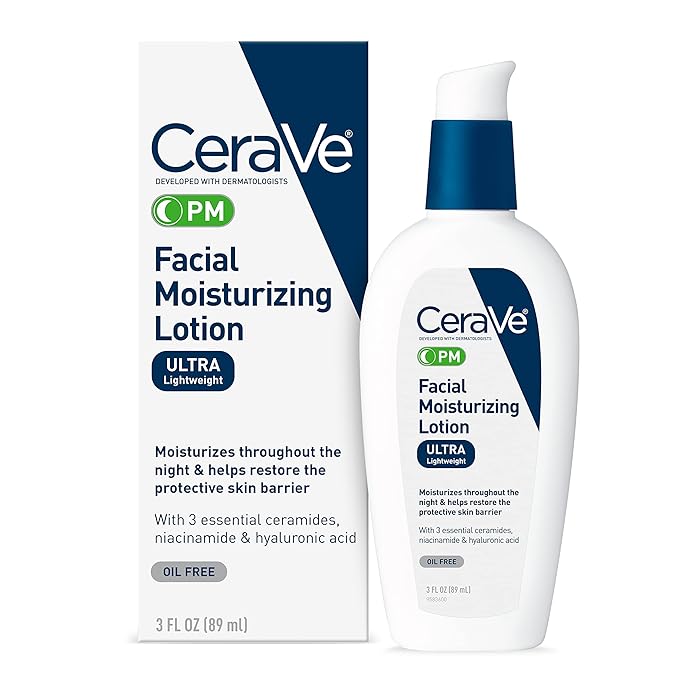 CeraVePM Facial Moisturizing Lotion | Night Cream with Hyaluronic Acid and Niacinamide | Ultra-Lightweight, Oil-Free Moisturizer for Face | 3 Ounce