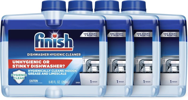 Finish Dishwasher Cleaner Liquid, 4 pack (8.45oz each), Dual Action: Hygienically Cleans Hidden Grease & Limescale, Fresh Scent – 1 Year Supply