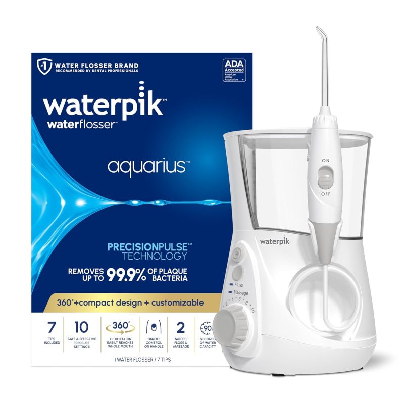Waterpik Aquarius Water Flosser Professional For Teeth, Gums, Braces, Dental Care, Electric Power With 10 Settings, 7 Tips For Multiple Users And Needs, ADA Accepted, White WP-660