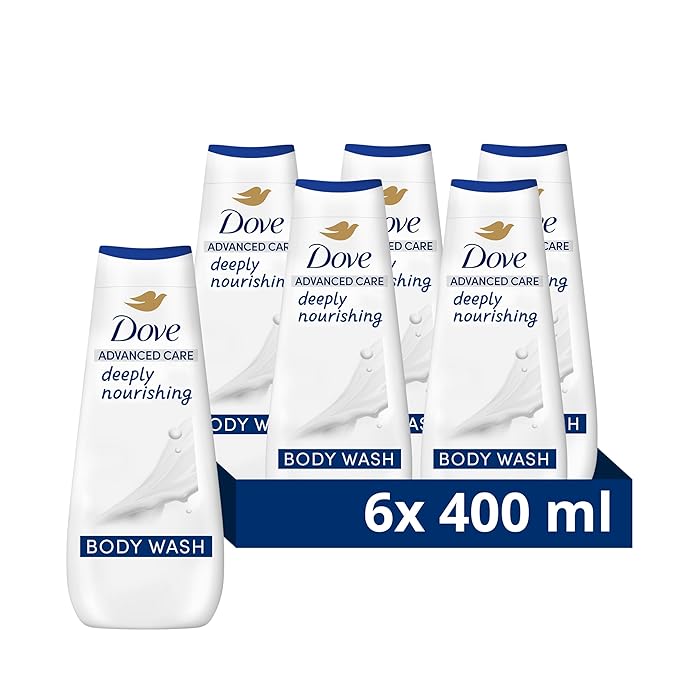 DoveAdvanced Care Deeply Nourishing Body Wash Body Cleanser shower gel with skin-natural nutrients for instantly lotion-soft skin 6x 400 ml