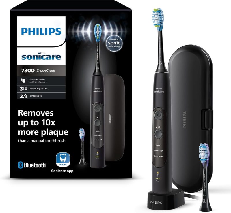 Philips Sonicare Electric Toothbrush ExpertClean 7300 - For healthier gums - Built-in brushing pressure sensor - Connected to app - 3 Cleaning modes - 3 strengths - Travel case - HX9601/02
