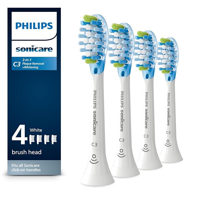 Philips Sonicare Genuine C3 Premium Plaque Control Toothbrush Heads, 4 Brush Heads, White, HX9044/65