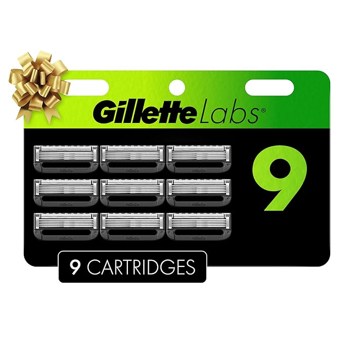 Gillette Labs Razor Blade Refills, Holiday Gifts and Stocking Stuffers for Men, Compatible with Exfoliating Bar and Heated Razor, 9 Refills