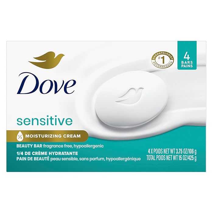 Dove Beauty Bar Soap Sensitive, 24 Bars for Sensitive Skin, Fragrance Free and Hypoallergenic 3.75 oz