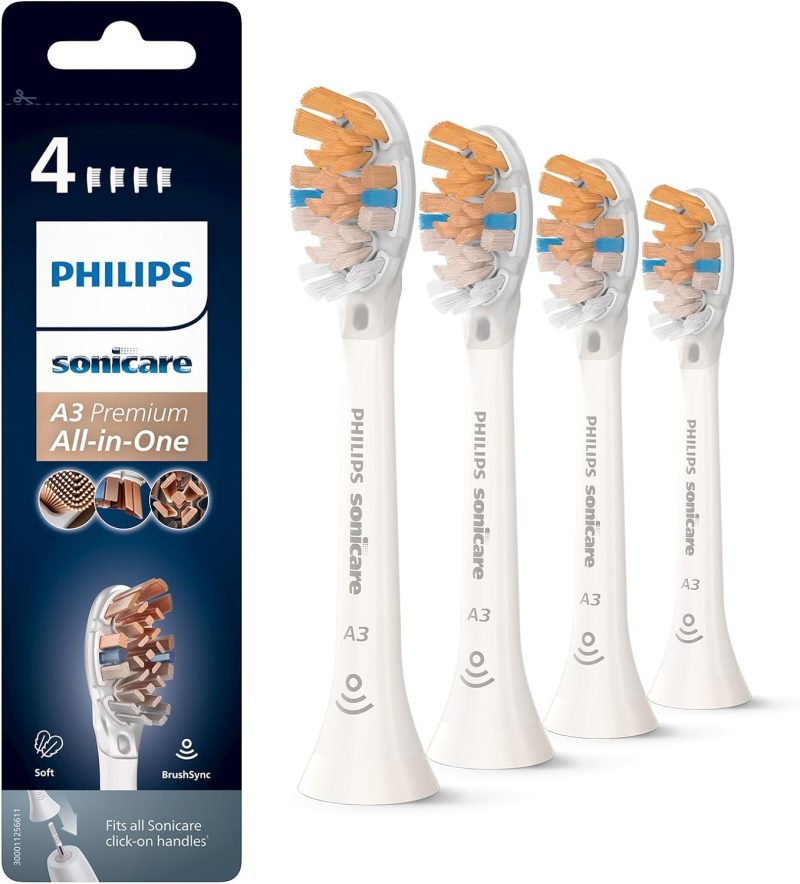 Philips Sonicare Genuine A3 Premium All-in-One Replacement Electric Toothbrush Head – Pack of 4 HX9094/10