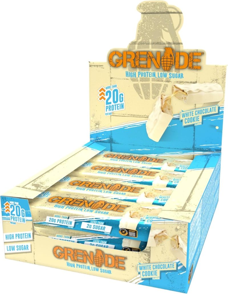 Grenade High Protein, Low Sugar Bar - White Chocolate Cookie, 12 x 60 g