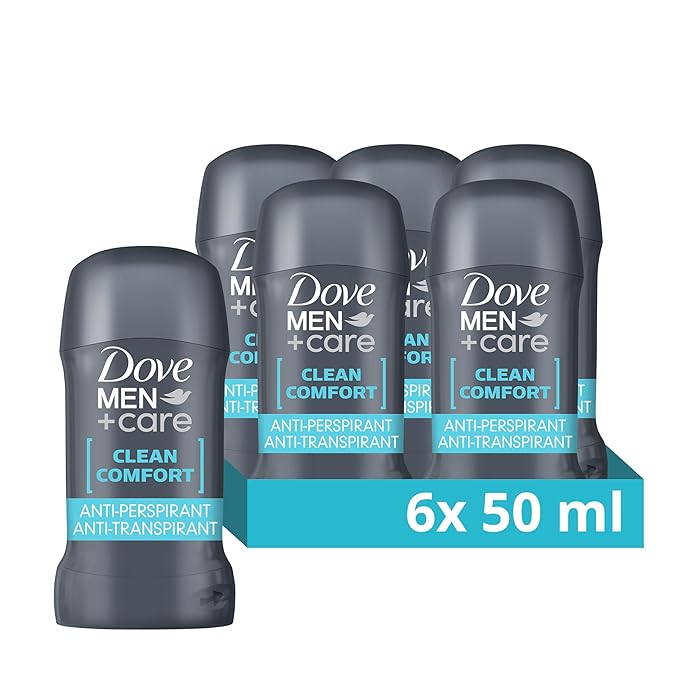 Dove Men+Care Clean Comfort Anti-perspirant Stick deodorant with ¼ moisturiser technology for 48-hour sweat and odour protection 6x 50 ml