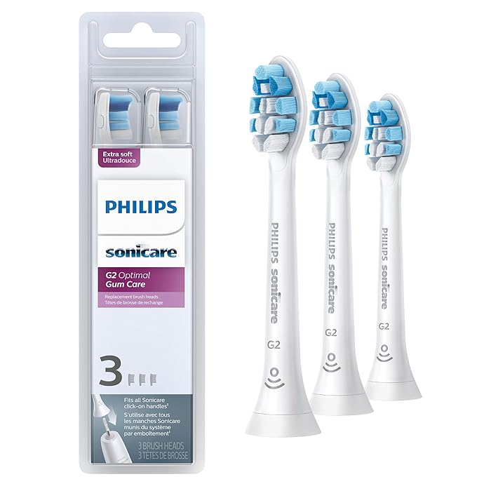 Philips Sonicare G2 Optimal Gum Care Brush Heads, Genuine Replacement Toothbrush Heads, White, 3 Pack, HX9033/65