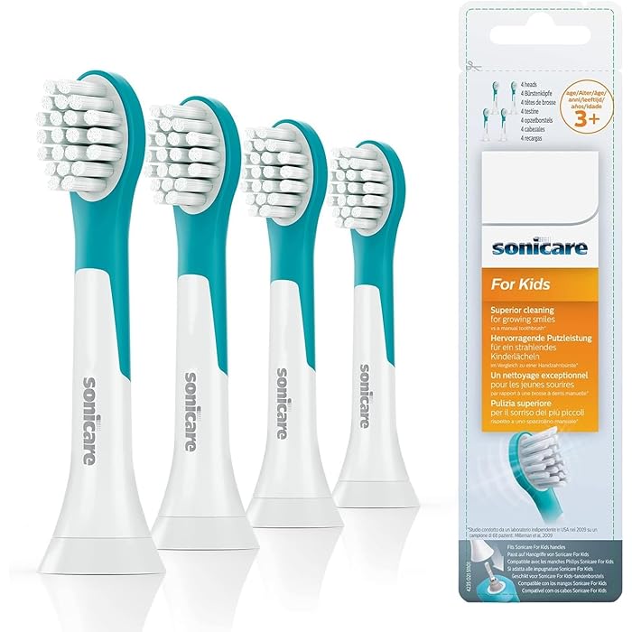Kids Replacement Toothbrush Heads Compatible with Philips Sonicare Brush for Kids, Gentle Cleaning of Children's Teeth, from 3 Years, 4 Pack