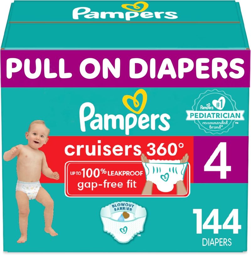 Pampers Cruisers 360 Diapers - Size 4, One Month Supply (144 Count), Pull-On Disposable Baby Diapers, Gap-Free Fit