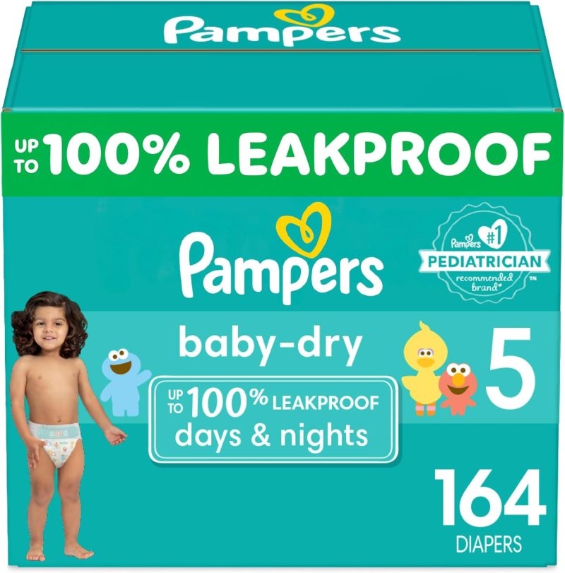 Pampers Baby Dry Diapers - Size 5, One Month Supply (164 Count), Absorbent Disposable Diapers