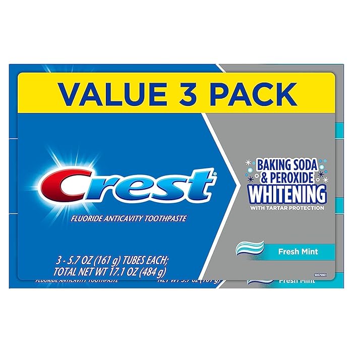 Crest Cavity and Tartar Protection Toothpaste, Whitening Baking Soda & Peroxide, (3 Count of 5.7 oz Tubes Each) 17.1 oz