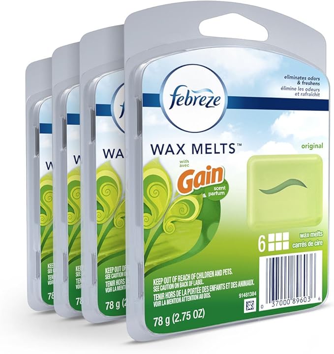 Febreze Wax Melts, Air Freshener and Odor Fighter for Strong Odor, Gain Original Scent, 4 Pack (6 Cubes Each)