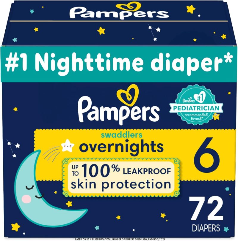 Pampers Swaddlers Overnights Diapers - Size 6, 72 Count, Disposable Baby Diapers, Night Time Skin Protection