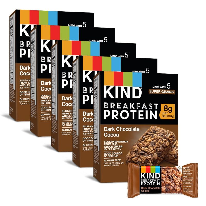 KIND Breakfast, Healthy Snack Bar, Dark Chocolate Cocoa, Gluten Free Breakfast Bars, 8g Protein, 1.76 OZ Packs (30 Count)