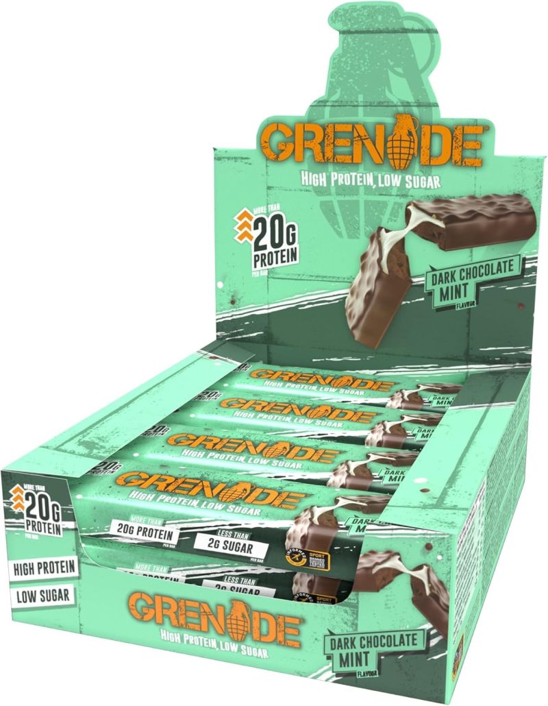 Grenade High Protein, Low Sugar Bar - Dark Chocolate Mint, 12 x 60 g