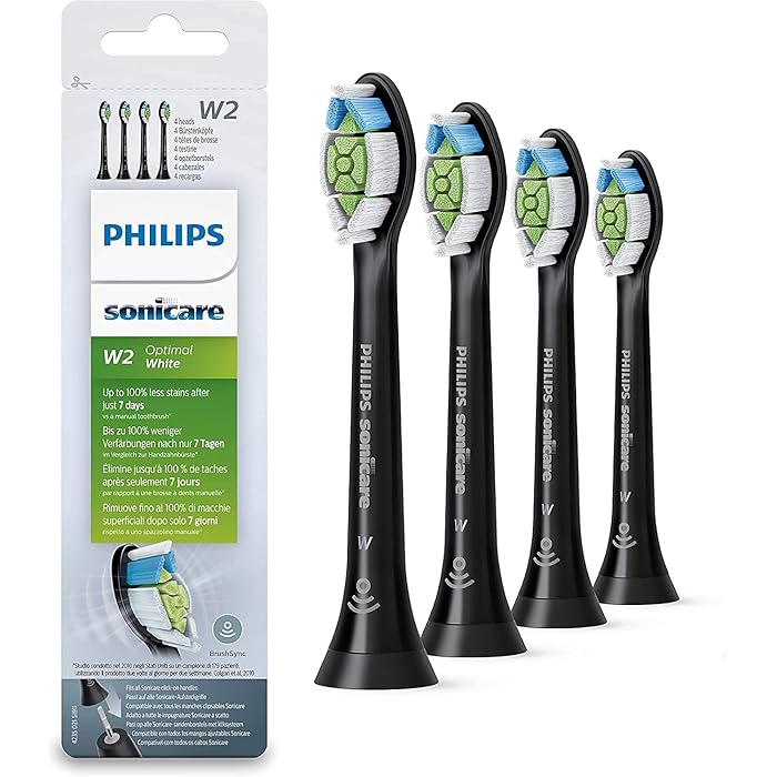 Philips Sonicare Optimal Whitening Black BrushSync Heads (Compatible with all Philips Sonicare Handles), 4 Pack