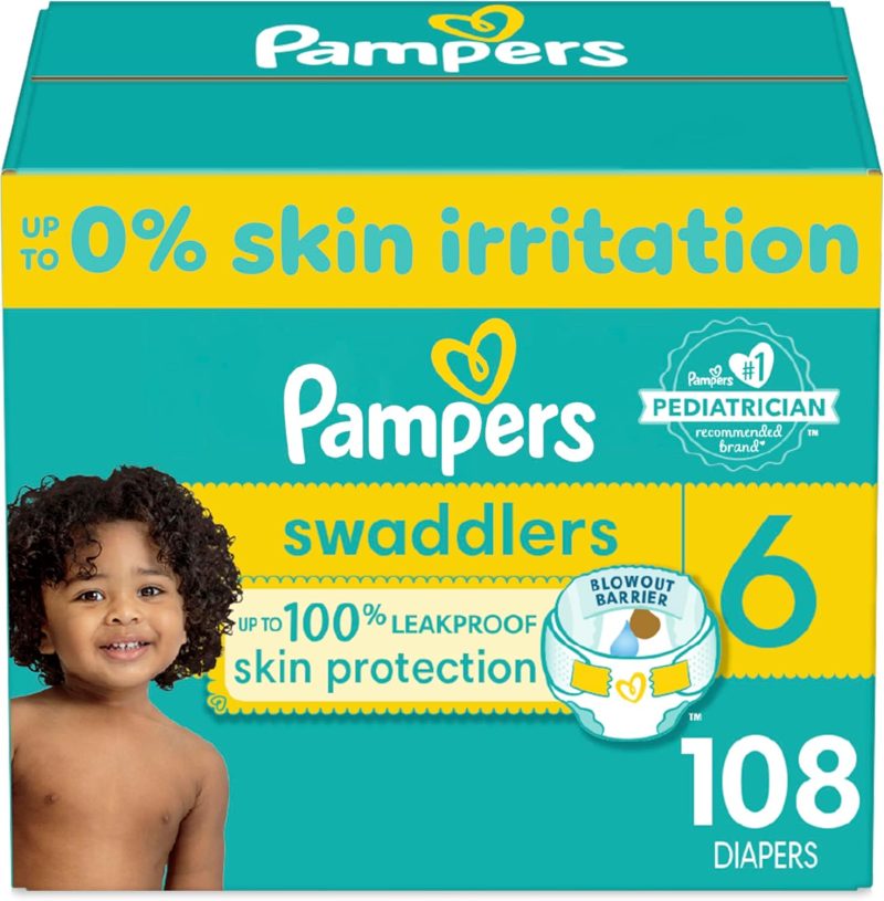 Pampers Swaddlers Diapers - Size 6, One Month Supply (108 Count), Ultra Soft Disposable Baby Diapers