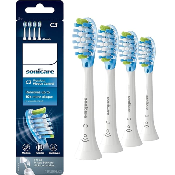 Replacement Toothbrush Heads Compatible with Philips Sonicare C3 Diamond Clean Toothbrush Heads, 4 Brush Heads, White, HX9044/95