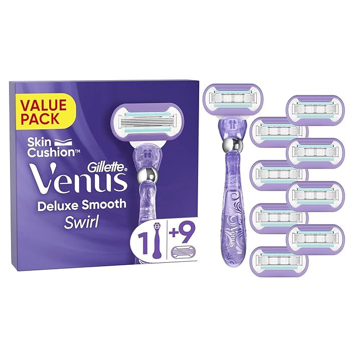 Gillette Venus Deluxe Smooth Swirl Women's Razor- 9 Blade, 5 Durable Blades to Deliver an Extra Smooth Shave That Lasts